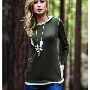 NWT Evy's Tree Layering Leaves Hoodie Top in Grey Smoke